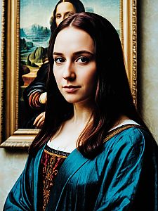 Woman in Renaissance Costume with Classical Portrait