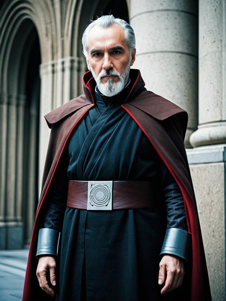Realistic Count Dooku Cosplay of a Man in Star Wars Costume