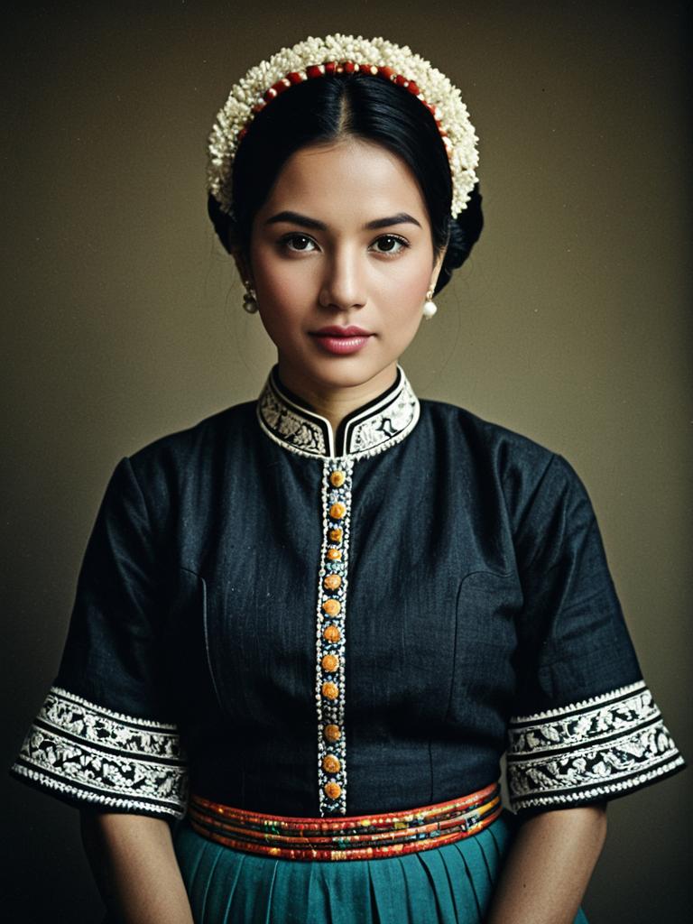 Woman in Traditional Dress Waist Up Editorial Portrait Photorealistic