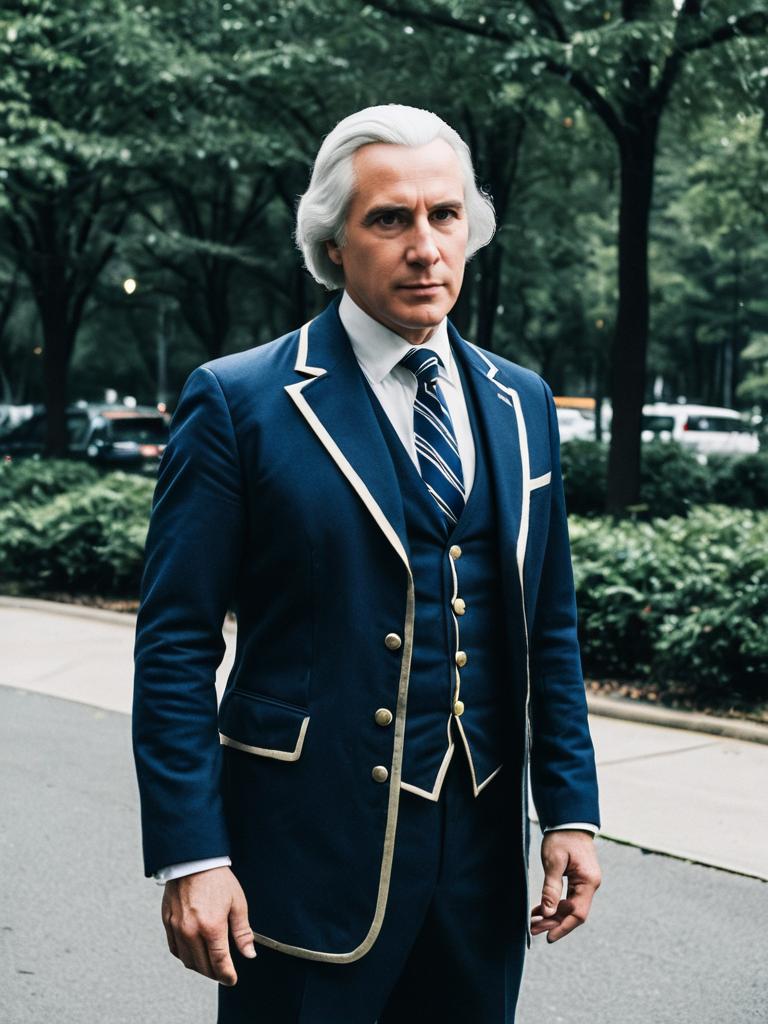 Realistic Agent Washington Cosplay Man in Navy Blue Formal Outfit
