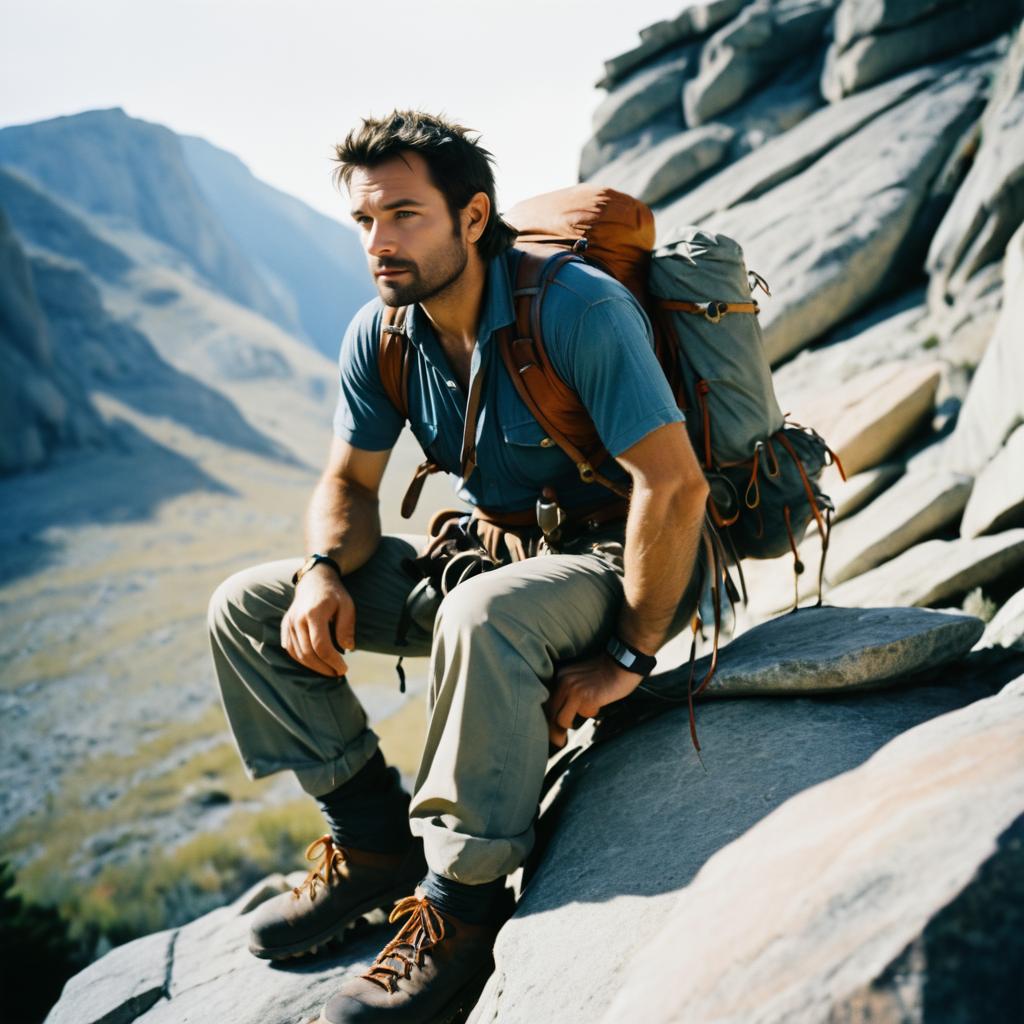 Rugged Man on Cliff in Nature