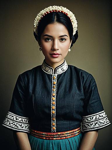 Woman in Traditional Dress Waist Up Editorial Portrait Photorealistic