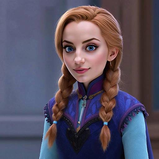 Close-Up of Woman Styled as Disney Frozen Anna with Red Braided Hair