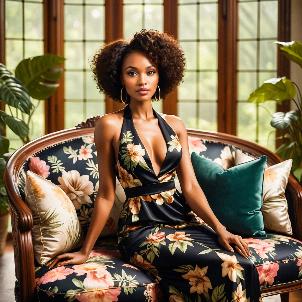 Confident Woman on Vintage Sofa Confident Woman on Vintage Sofa