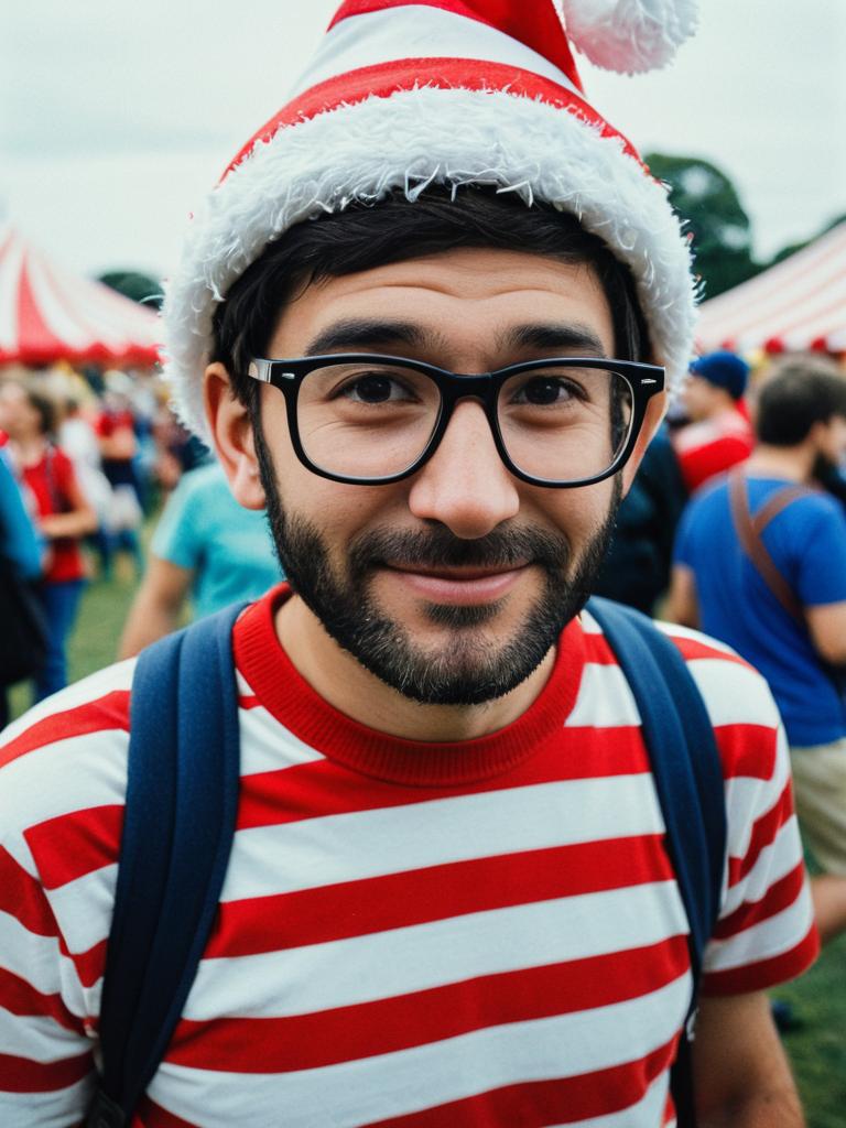 Man in Where's Wally Costume Candid Cosplay Portrait at Festival