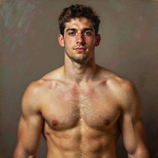 Portrait of Shirtless Young Man with Muscular Build in Hyperrealistic Style