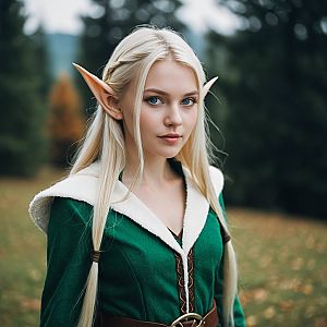 Modern Elf Woman in Green Costume