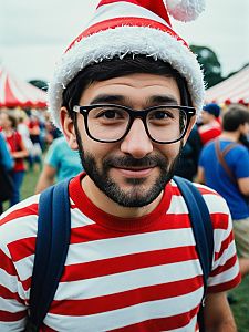 Man in Where's Wally Costume Candid Cosplay Portrait at Festival