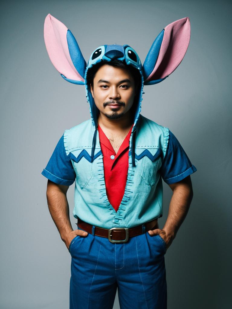 Confident Man in Playful Cosplay Costume