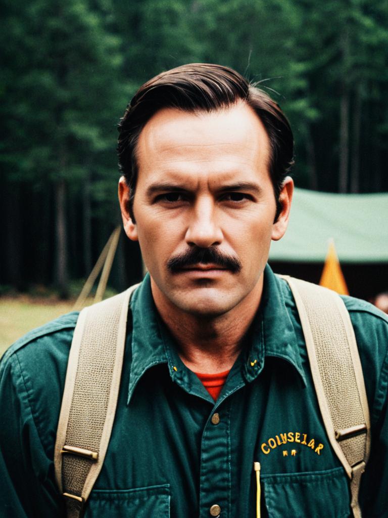 Man in Counselor Camp Poster Costume Close-Up Headshot
