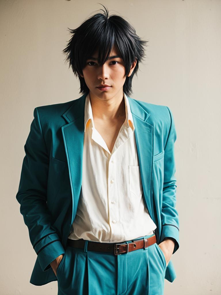 Man Cosplay Wearing Yugo Ogami Costume Realistic Photo