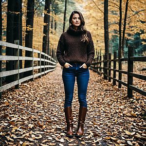 Woman in Sweater on Autumn Path