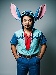 Confident Man in Playful Cosplay Costume