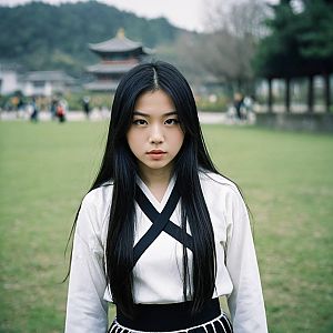 Young Woman in Traditional Outfit in Park