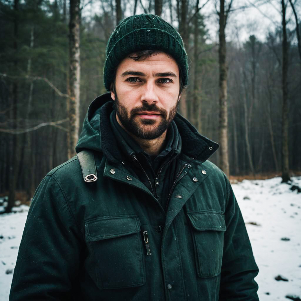 Rugged Man in Snowy Forest