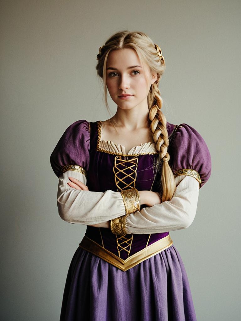 Young Woman in Medieval Costume with Gold Accents