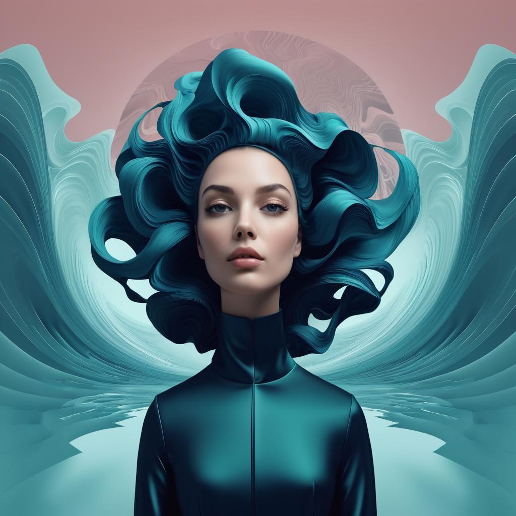 Woman with Blue Hair in Surreal Abstract Art