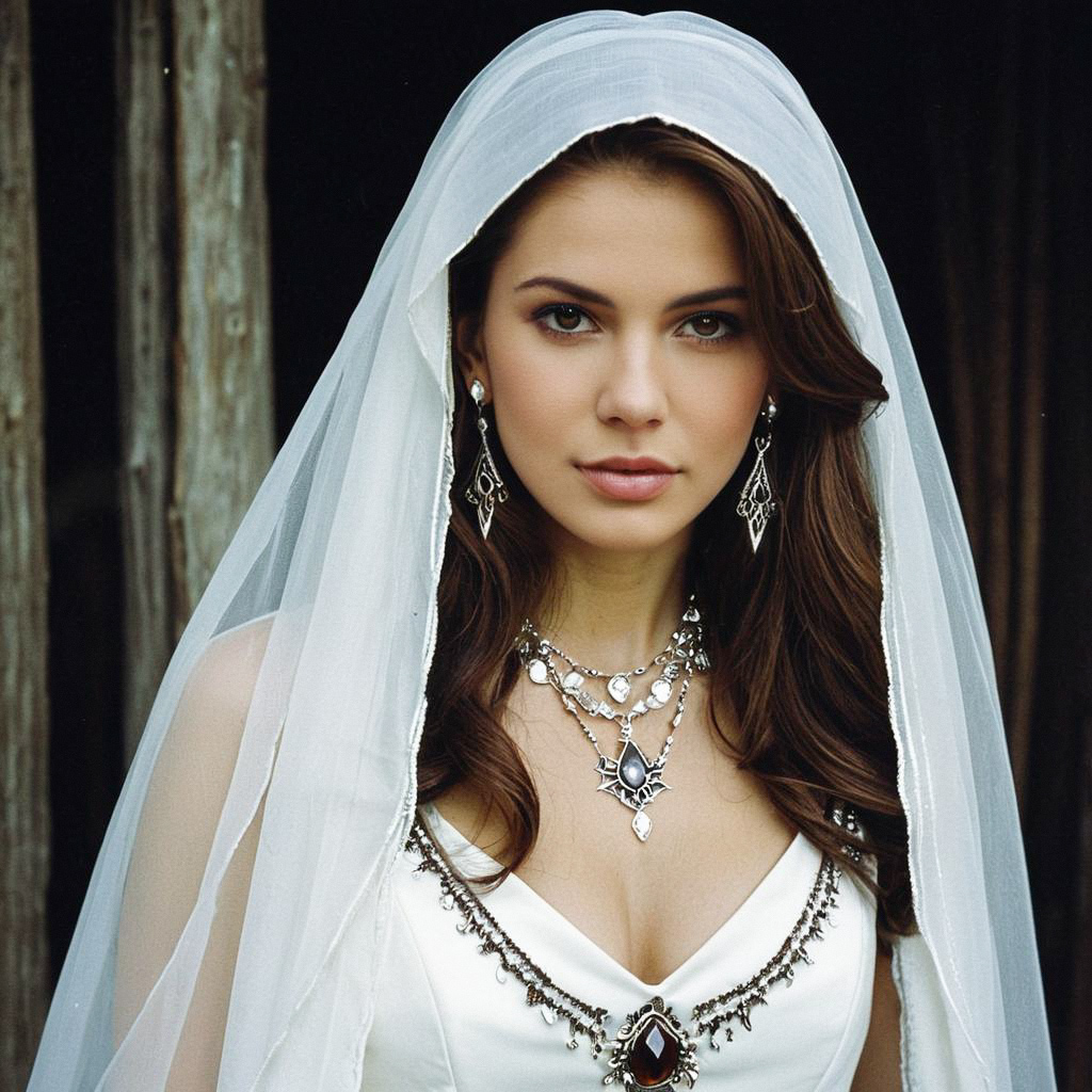 Sorceress in Veil and Elegant Dress