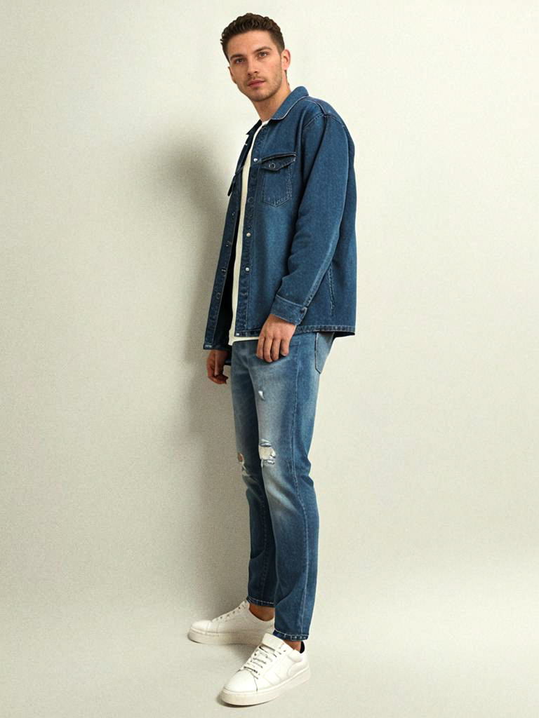 Stylish Young Man in Denim Ensemble