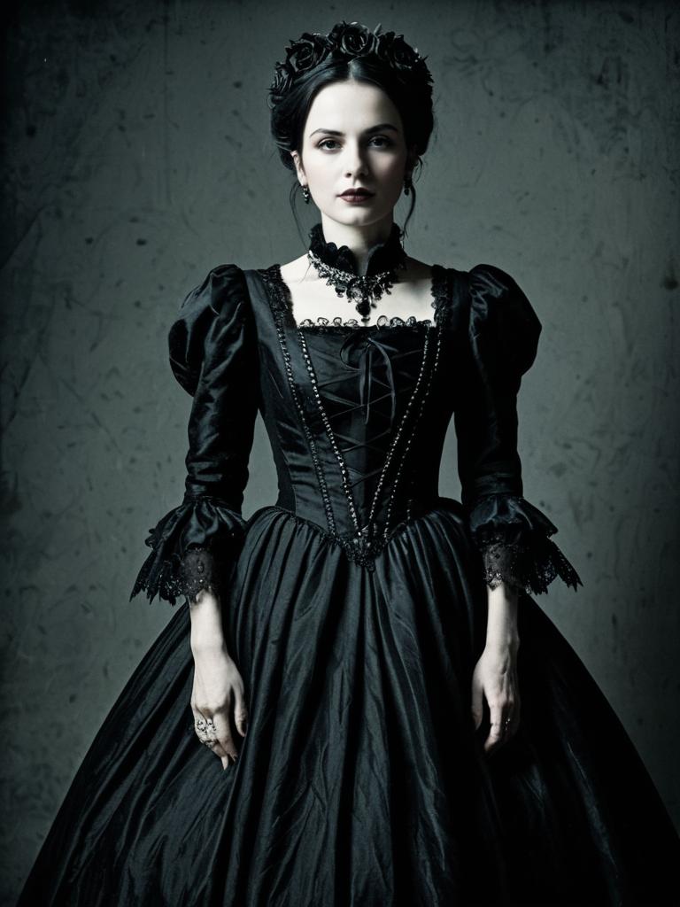 Woman in Gothic Victorian Gown Photorealistic Detailed Studio Portrait