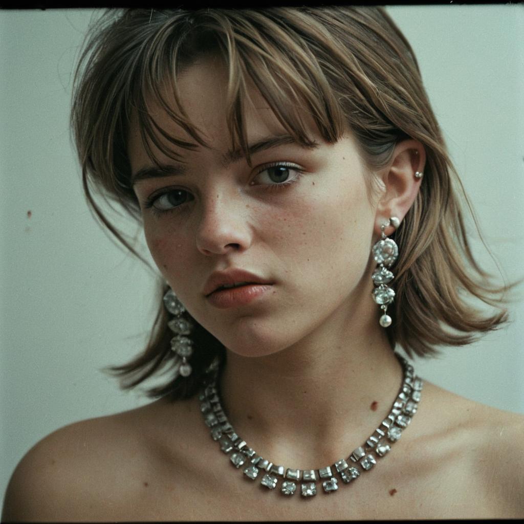 Close-Up Portrait of Woman Wearing Elegant Jewelry with Natural Freckles