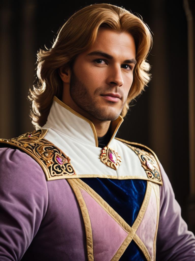 Heroic Noble Portrait of Man in Prince Adam Costume with Cinematic Realism