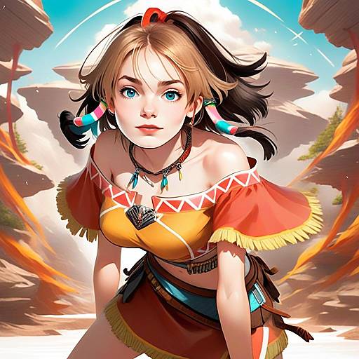 Anime Style Young Woman in Colorful Outfit at Canyon Inspired by No Gargantia