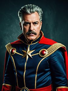 Photorealistic Portrait of Man in Captain Chaos Costume