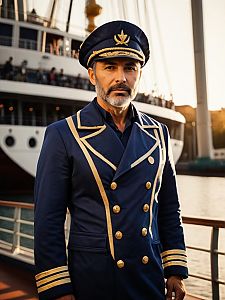 Man in Ship Captain Costume Photorealistic Cosplay Portrait Cinematic