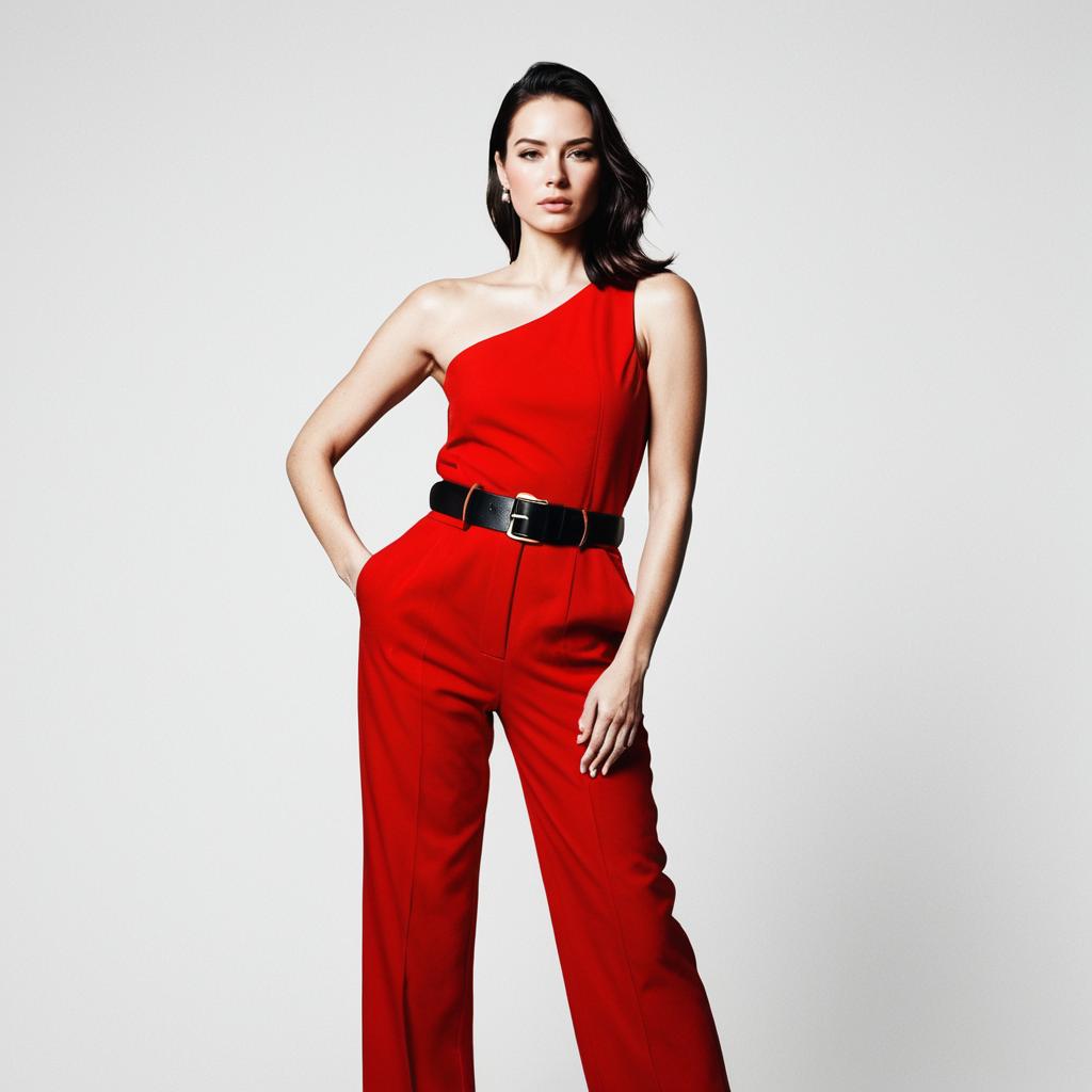 Confident Woman in Red Jumpsuit Confident Woman in Red Jumpsuit