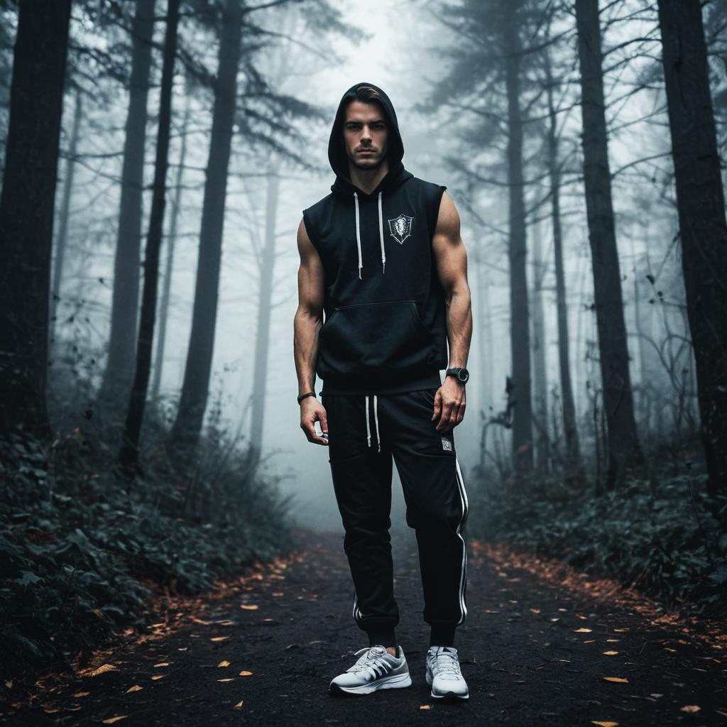 Fit Young Man in Misty Forest Path