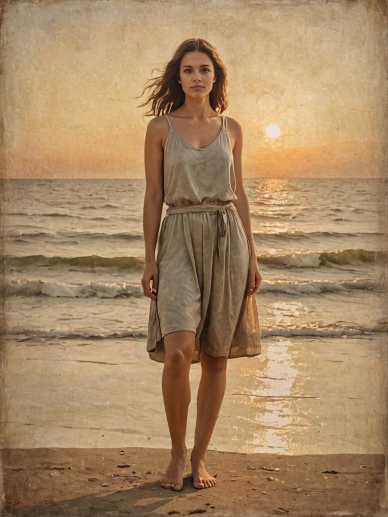 Contemplative Woman on Beach at Sunset