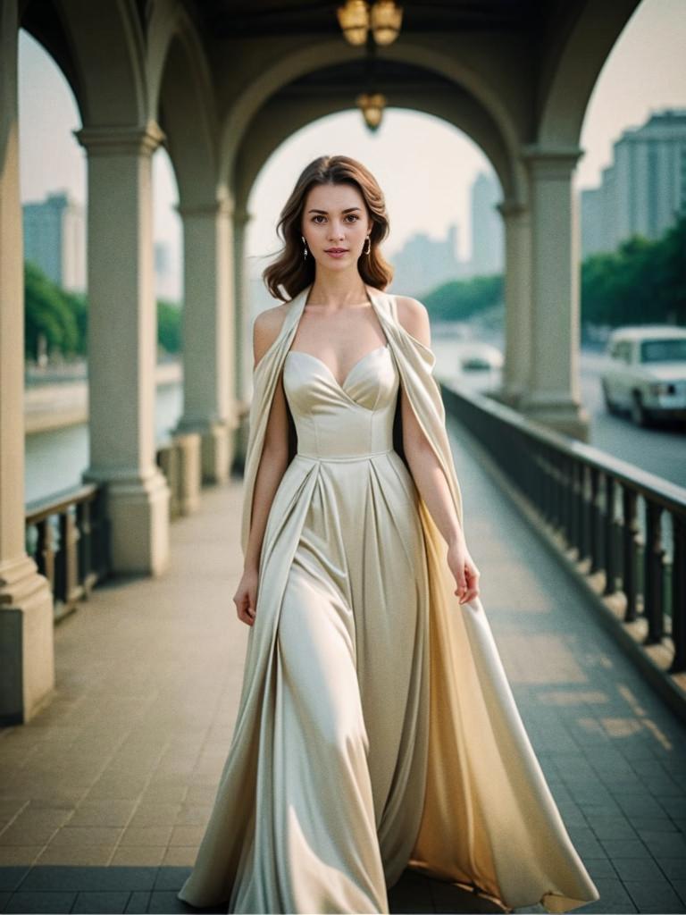 Elegant Woman in Gown at Archway