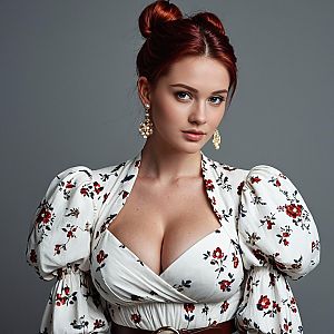 Elegant young woman in white floral dress