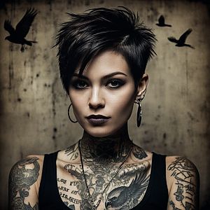 Confident woman with tattoos and striking makeup