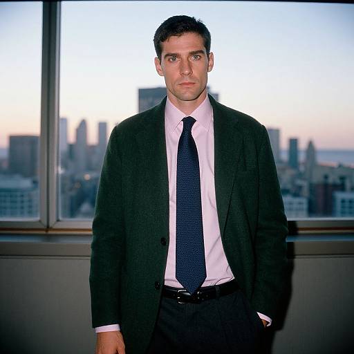 Professional Man in Business Attire with City Skyline Background