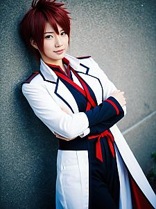 Man Cosplaying Mikoto Itsuki in Realistic Costume with Red Hair