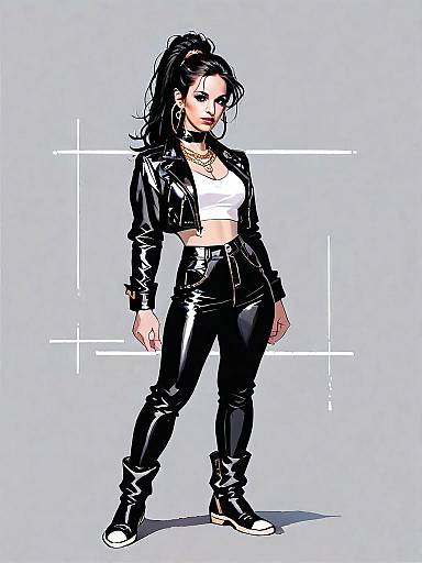 Realistic Comic Style Woman in Urban Fashion Leather Outfit Full Body Illustration