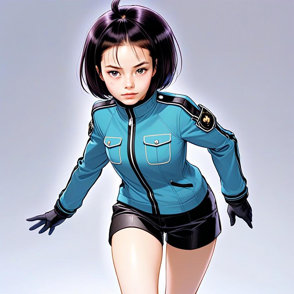 Amatori Chika Anime Style Young Woman in Futuristic Blue Jacket