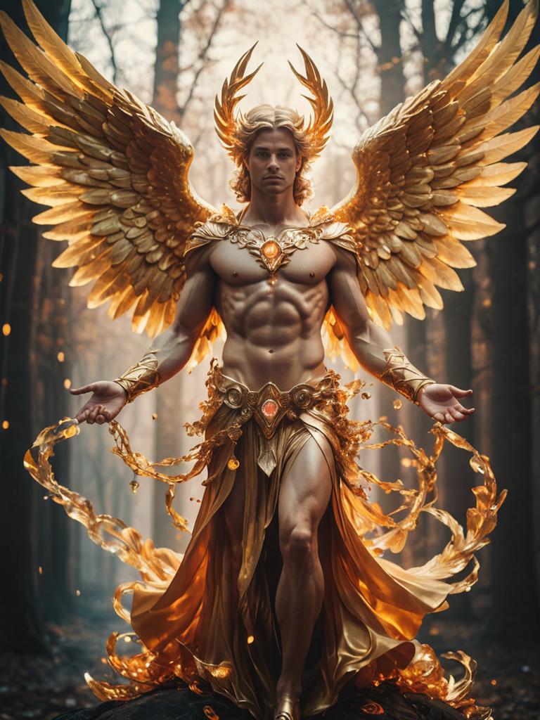 Angel of Justice Portrait with Fiery Wings