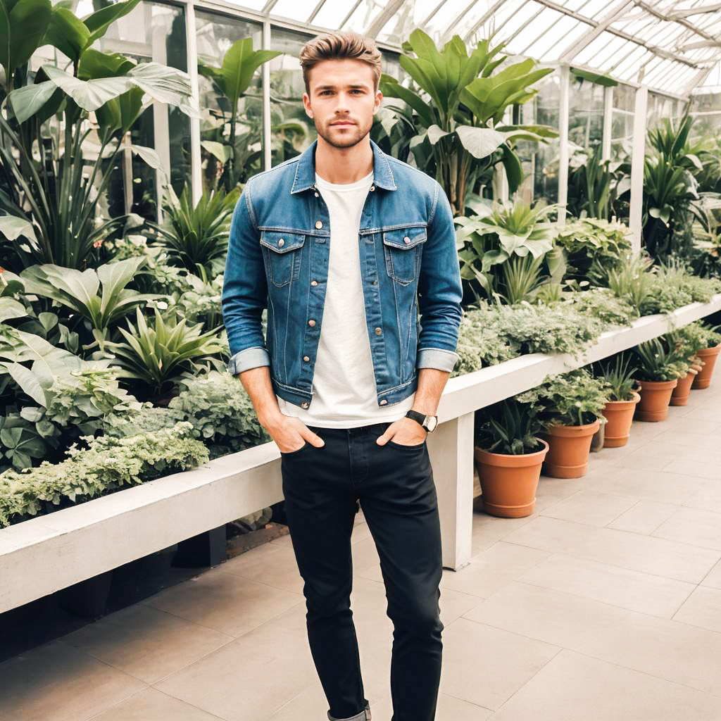 Stylish Young Man in Greenhouse