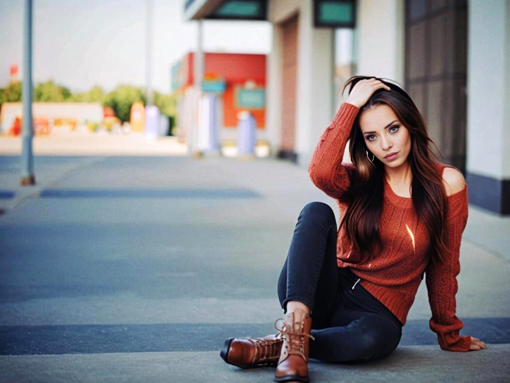 Stylish Young Woman in Orange Sweater