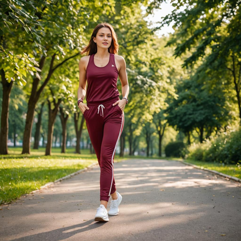 Woman in Sportswear Walking in Park