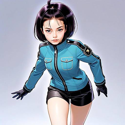 Amatori Chika Anime Style Young Woman in Futuristic Blue Jacket