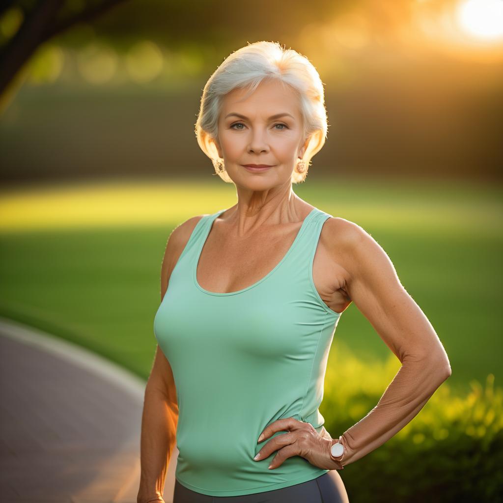 Empowered Older Woman in Sunset Fitness