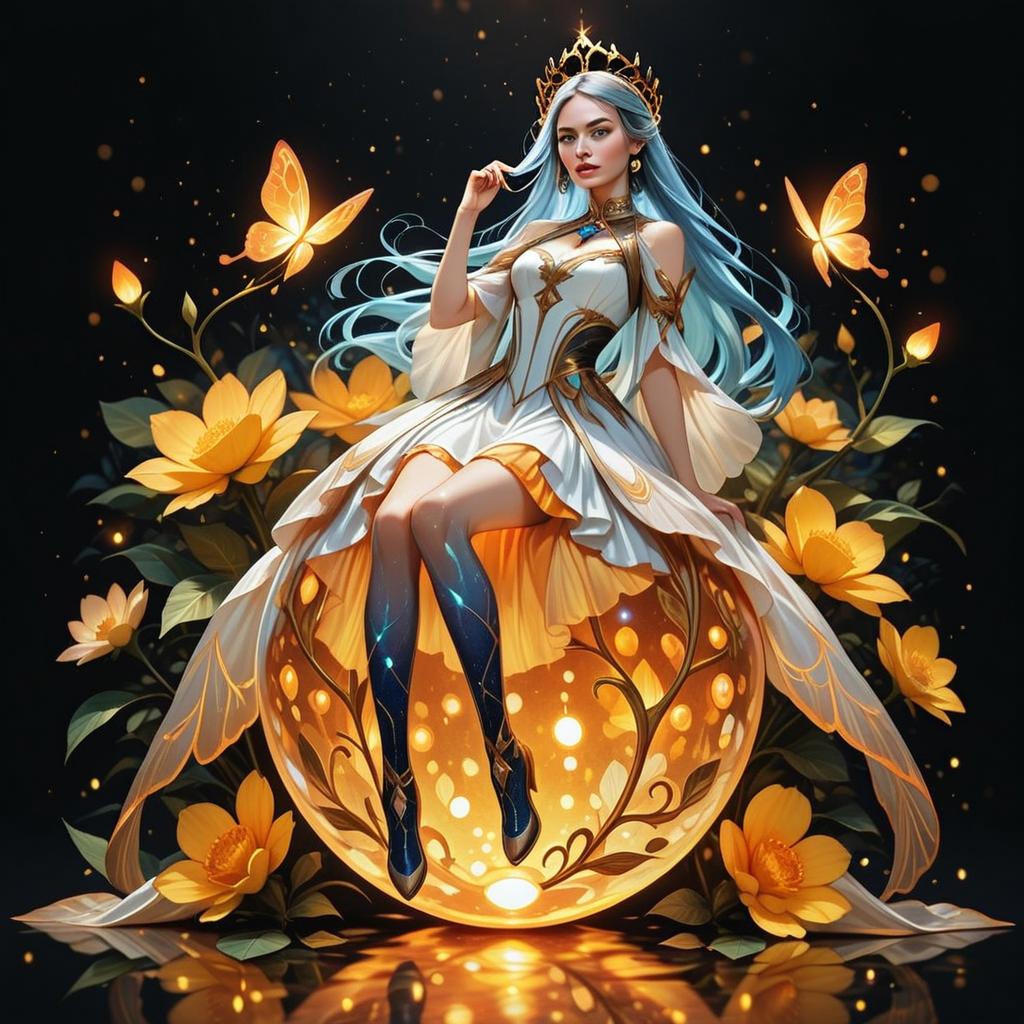Fantasy Woman with Blue Hair on Ornamental Orb Fantasy Woman with Blue Hair on Ornamental Orb
