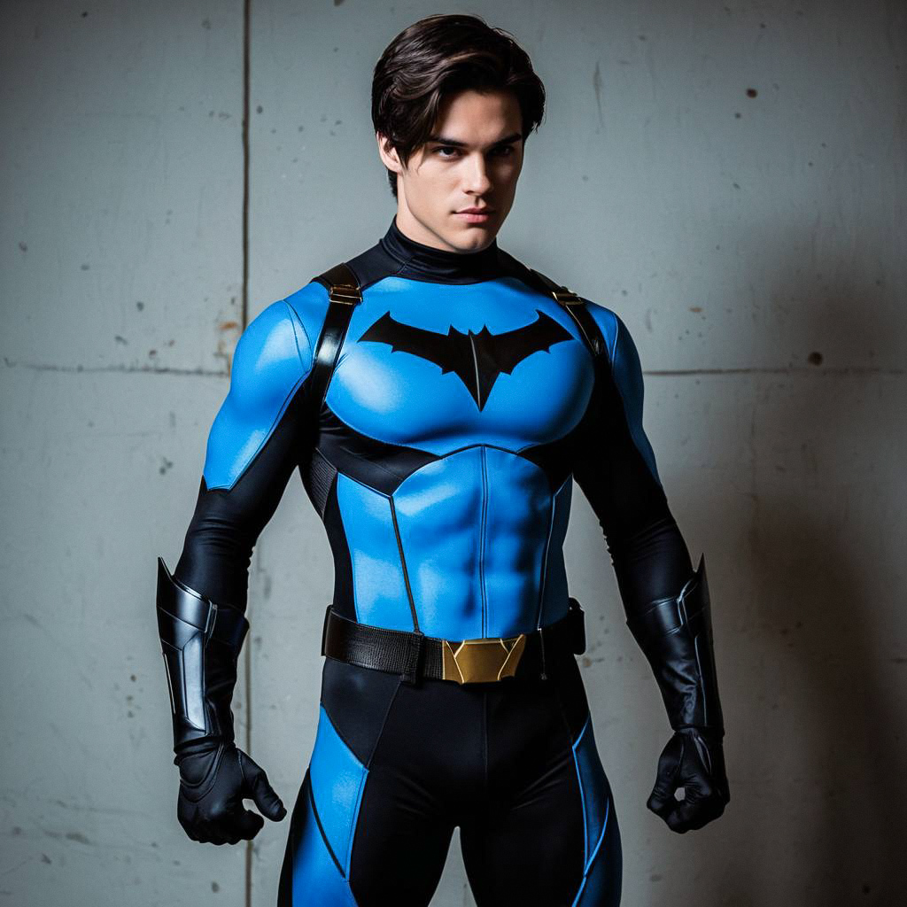 Man in Blue and Black Superhero Bodysuit