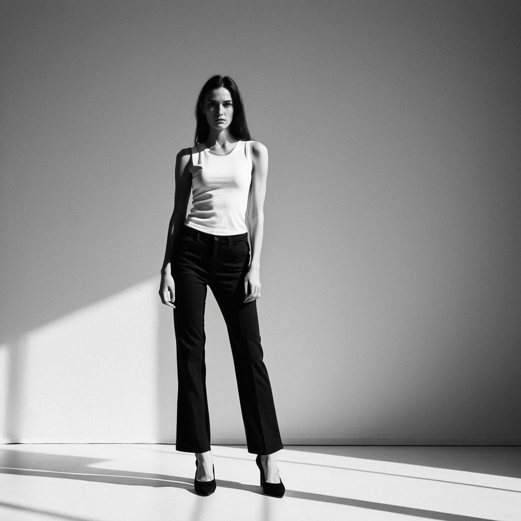 Confident Woman in Minimalist Black and White Setting