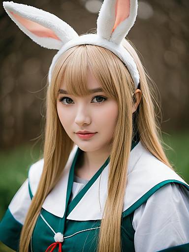 Young Woman in Bunny Ears and Sailor Outfit Outdoor Portrait