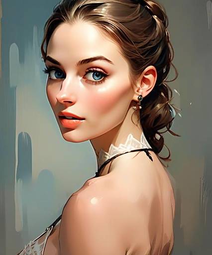Digital Semi-Realistic Portrait of Young Woman with Blue Eyes